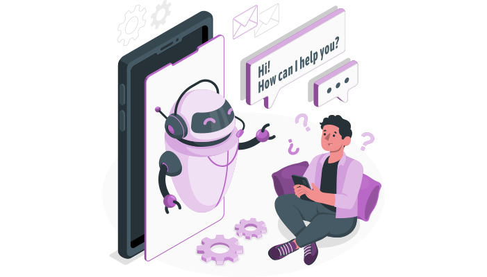 Das Bild zeigt einen Chatbot, der mit einem Menschen kommuniziert Das Bild zeigt einen Chatbot, der mit einem Menschen kommuniziert